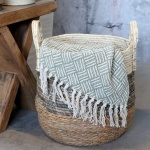 OZDOBNY PLED Z FRĘDZLAMI ZIELONY Verte Cream Rustic Styl Chic Antique