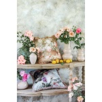 PROWANSALSKA PODUSZKA Z FRĘDZLAMI  BOUQUET Roses Beige Blanc MariClo'