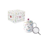 Romantyczny Ogród Ptaszek – Kubek Porcelanowy z Pokrywka i Zaparzaczem w Pudełku 450 ml