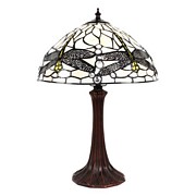 LAMPA NA BIURKO Tiffany Biała Ważka Clayre & Eef