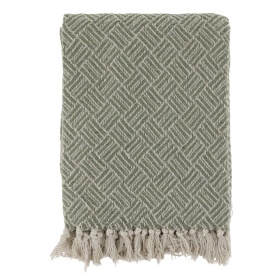 OZDOBNY PLED Z FRĘDZLAMI ZIELONY Verte Cream Rustic Styl Chic Antique