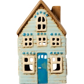 DOMEK CERAMICZNY NA TEALIGHT Visby Blue Niebieskie Drzwi Ib Laursen