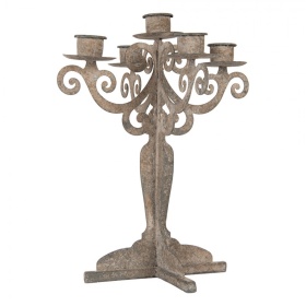 FRANCUSKI ŚWIECZNIK METALOWY NA 5 ŚWIEC Grey Brocante XL Styl Clayre & Eef