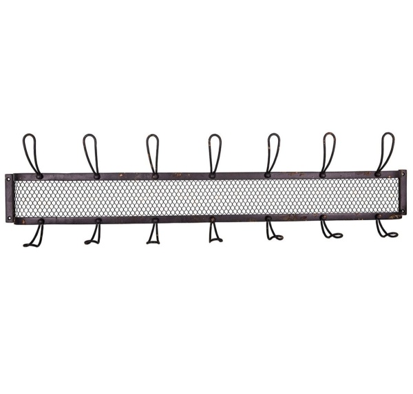 METALOWY WIESZAK INDUSTRIALNY Z 7 HACZYKAMI Vintage Antic Line