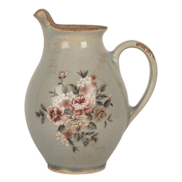 PROWANSALSKI DZBANEK CERAMICZNY Grey Flowers Roses Rustic Clayre & Eef