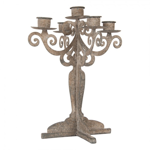 FRANCUSKI ŚWIECZNIK METALOWY NA 5 ŚWIEC Grey Brocante XL Styl Clayre & Eef