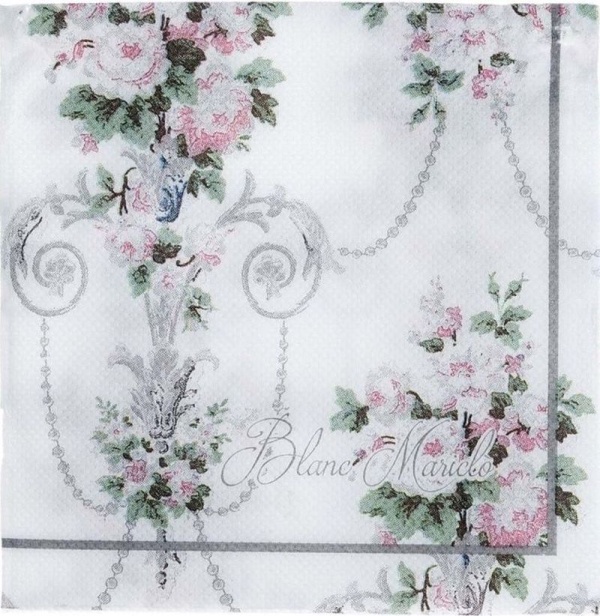DEKORACYJNE SERWETKI PAPIEROWE VINTAGE Flowers Blanc MariClo'