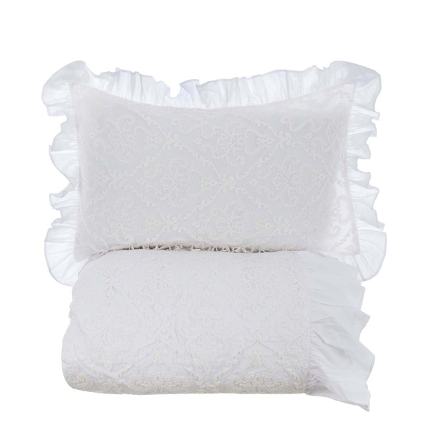 PROWANSALSKI KOMPLET POŚCIELI DENTELLE Flowers White Blanc MariClo'