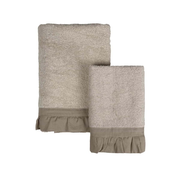 PROWANSALSKI ZESTAW RĘCZNIKÓW Z FALBANĄ Sogno BEIGE Beż 2 szt Blanc MariClo'