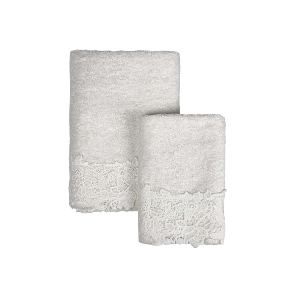 PROWANSALSKI ZESTAW RĘCZNIKÓW MERLETTO PANNA Krem 2 szt Koronka Blanc MariClo'