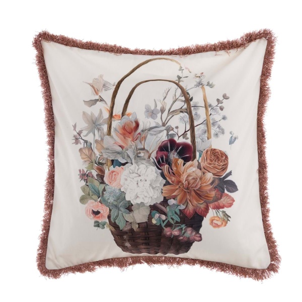 PROWANSALSKA PODUSZKA Z FRĘDZLAMI BOUQUET Roses White Blanc MariClo'