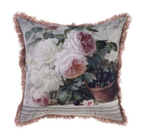 PROWANSALSKA PODUSZKA Z FRĘDZLAMI  BOUQUET Roses Pink Blanc MariClo'