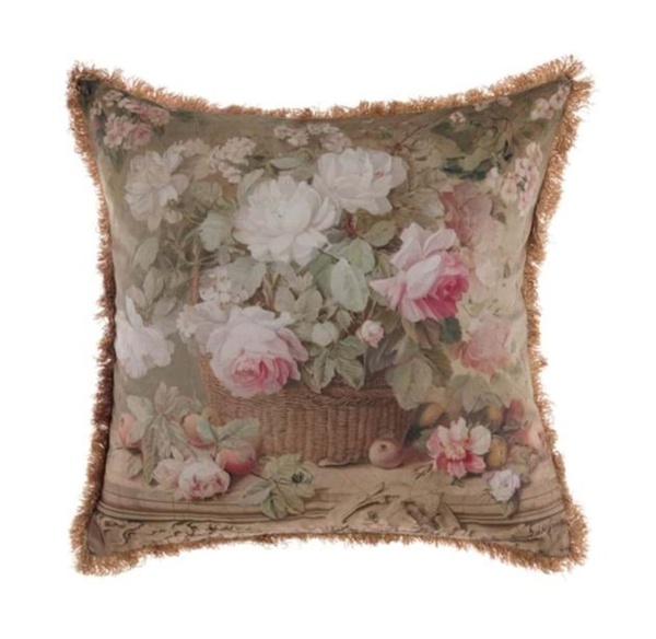 PROWANSALSKA PODUSZKA Z FRĘDZLAMI  BOUQUET Roses Beige Blanc MariClo'
