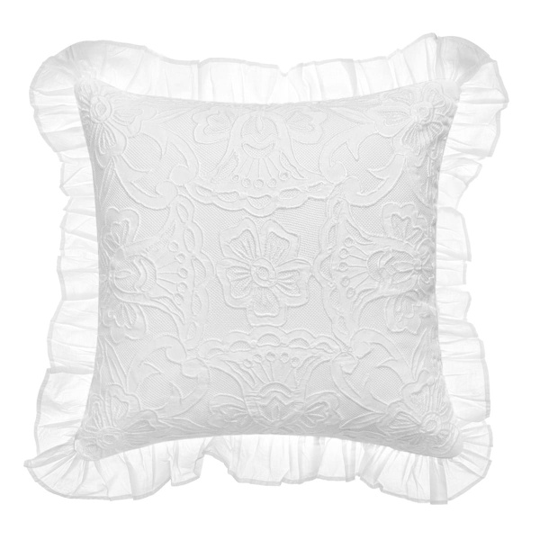PROWANSALSKA PODUSZKA Z FALBANĄ I HAFTEM LACE COUTURE B Blanc MariClo'
