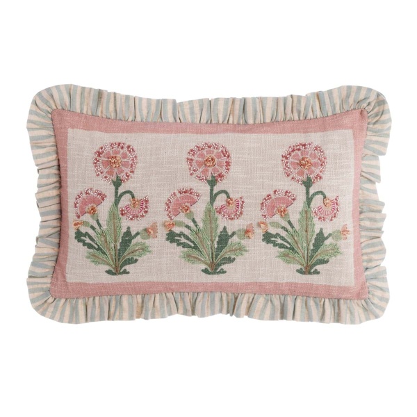 PODUSZKA Z APLIKACJAMI SIGNORINA Green Flower Pink 1 Blanc MariClo'