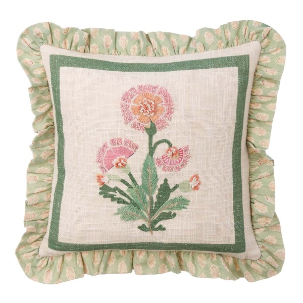 PODUSZKA Z APLIKACJAMI SIGNORINA Green Flower Pink Blanc MariClo'