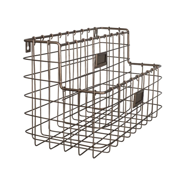 METALOWY KOSZYK ŚCIENNY INDUSTRIALNY 2 PRZEGRODY Vintage Antic Line