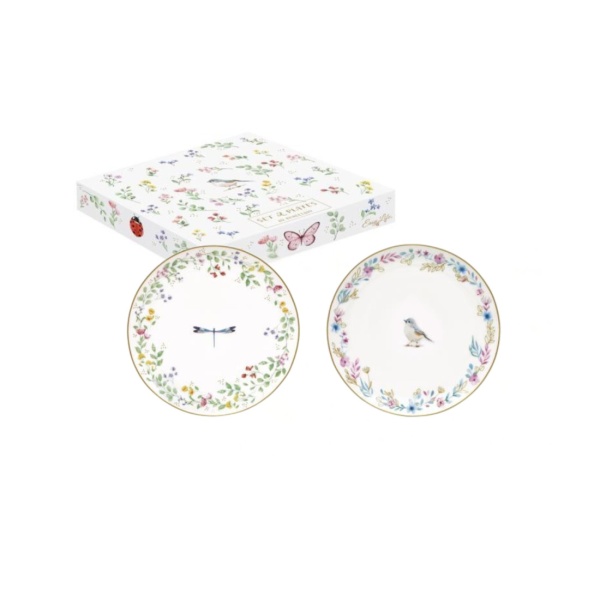 Romantyczny Ogród Ptaszek & Ważka – Zestaw Talerzy Porcelanowych Płytkich 16 cm